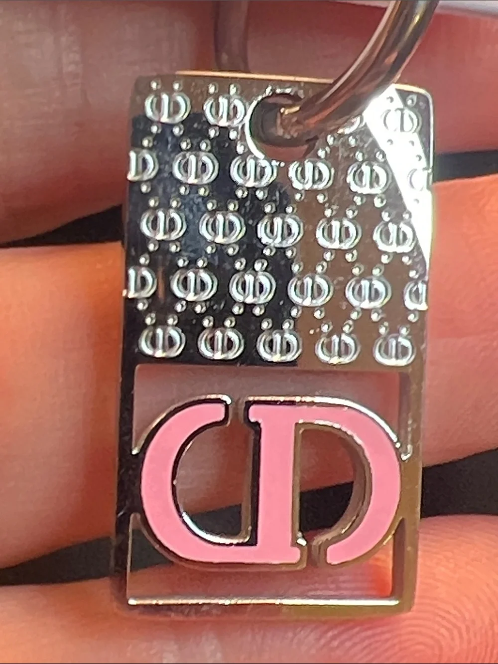 Silver-Tone Earrings with Pink Logo Accent